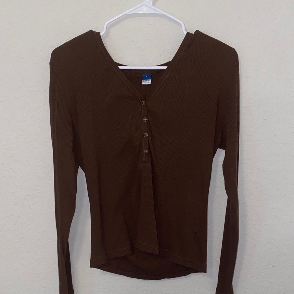 Old Navy Brown Long Sleeve V-Neck Top